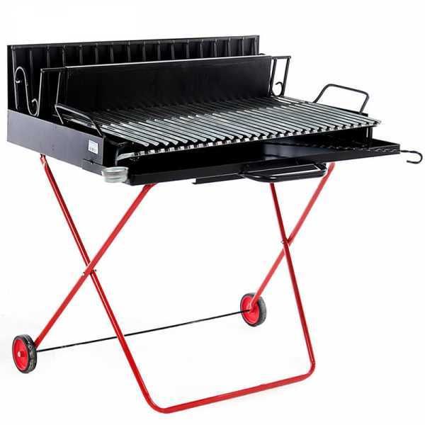 Barbecue à bois de 100 cm avec grille inox 98x48 et récupérateur de jus, pliable et transportable