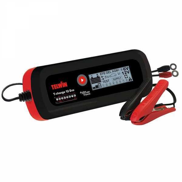 Telwin T-Charge 12 EVO - Ladegerät, Erhaltungsladegerät, Spannungsprüfer - LCD-Display - Batterien 6/12V