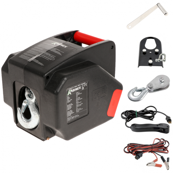 Ribimex PE12V - Verricello elettrico a batteria 12V - Con telecomando